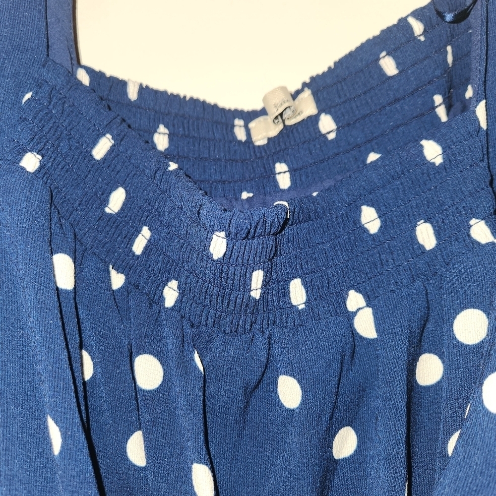 June & Hudson Navy Jumpsuit White Polka Dots Size L/XL Flutter Sleeves Wide Leg - Picture 5 of 9